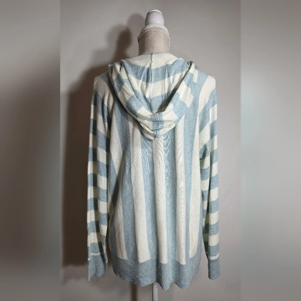 NWT Hem & Thread Blue and Cream Knit Summer Beachwear Hoodie size M - Picture 5 of 12